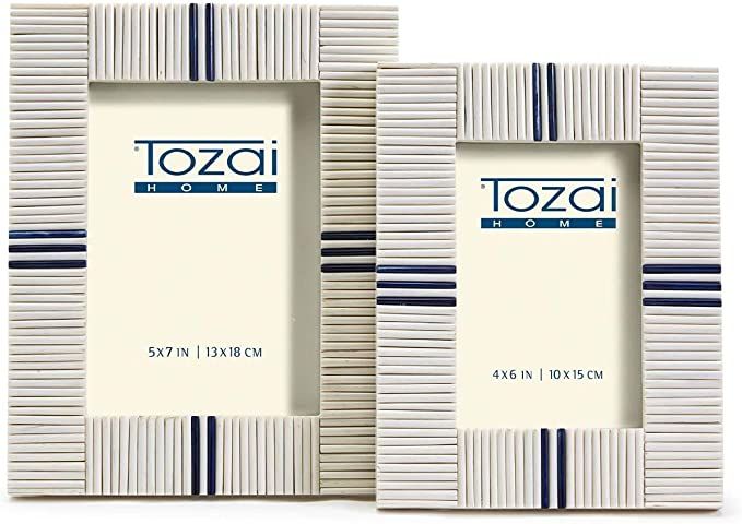Two's Company Stacks Set of 2 Photo Frames with Lapis Colored Inlay | Amazon (US)