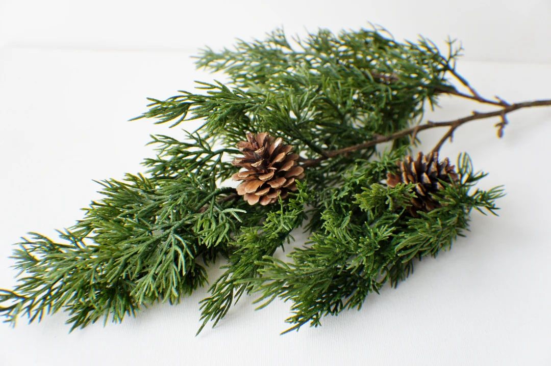 30" Fresh Touch Cedar and Pine Cone Spray Artificial Pine Spray, Stem Christmas Greenery, Winter ... | Etsy (US)