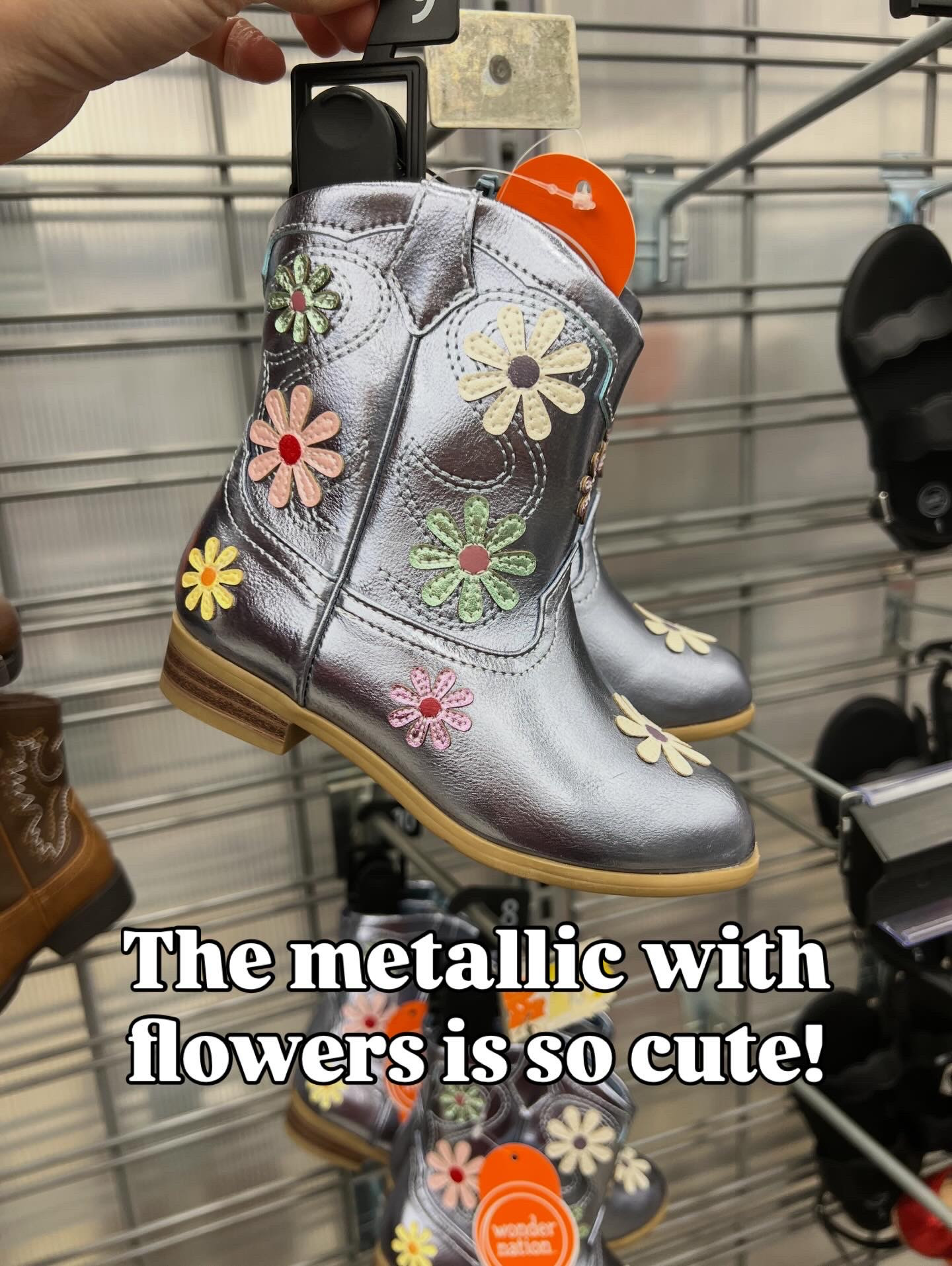 Cutest little girls western boots at Walmart! Metallic with floral detail 