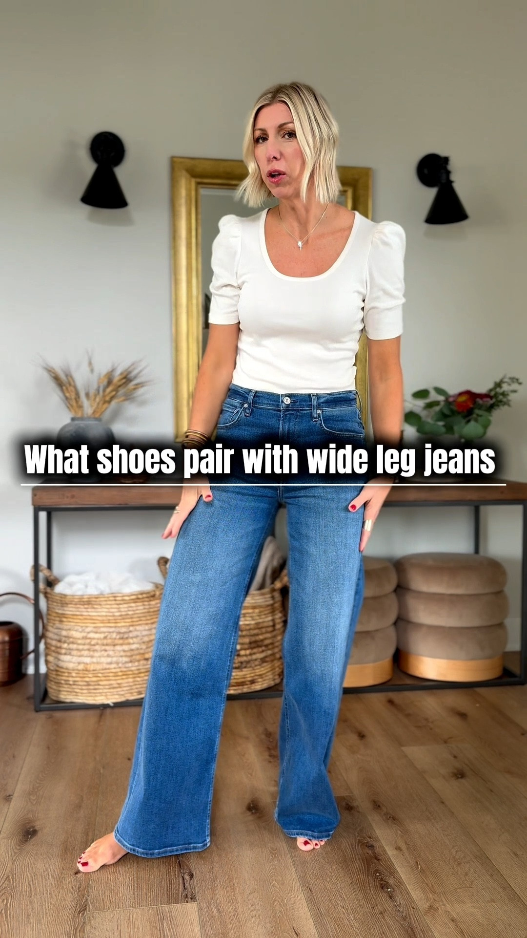 What shoes to pair with wide leg jeans?
A great pair of statement, ballet flats, minimal sneakers, or a sleek boot with a low heel are the perfect options to pair with your wide leg jeans this fall season!

These amazing wide leg jeans, have a flattering high-rise, ideal amount of stretch (they feel like you’re wearing sweatpants) and I love the leg elongating full length. I’m 5‘10“ and got my true to size 28 in these jeans. They also come in a petite length if you’re shorter than 5’5"

#LTKSeasonal #LTKStyleTip #LTKOver40