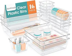 16 PCS Drawer Organizer Set, 5 Varied Size Bathroom and kitchen Drawer cabinet organizer Trays, C... | Amazon (US)
