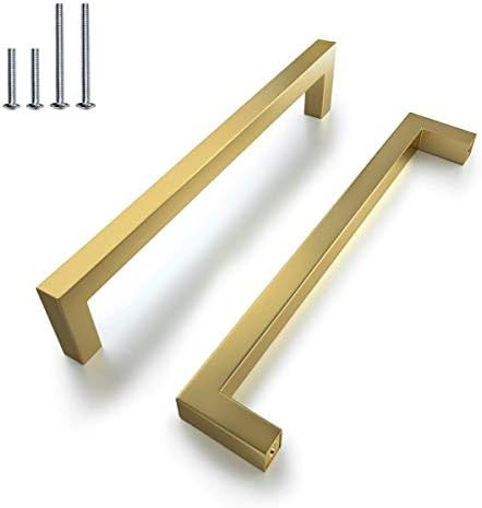 6 Pack | 7-1/2'' Cabinet Handles Brushed Brass Drawer Pulls Stainless Steel Modern T Bar,Kitchen ... | Amazon (US)