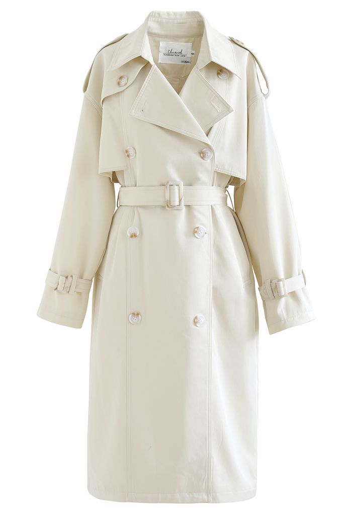 Double-Breasted Belted Trench Coat in Cream | Chicwish