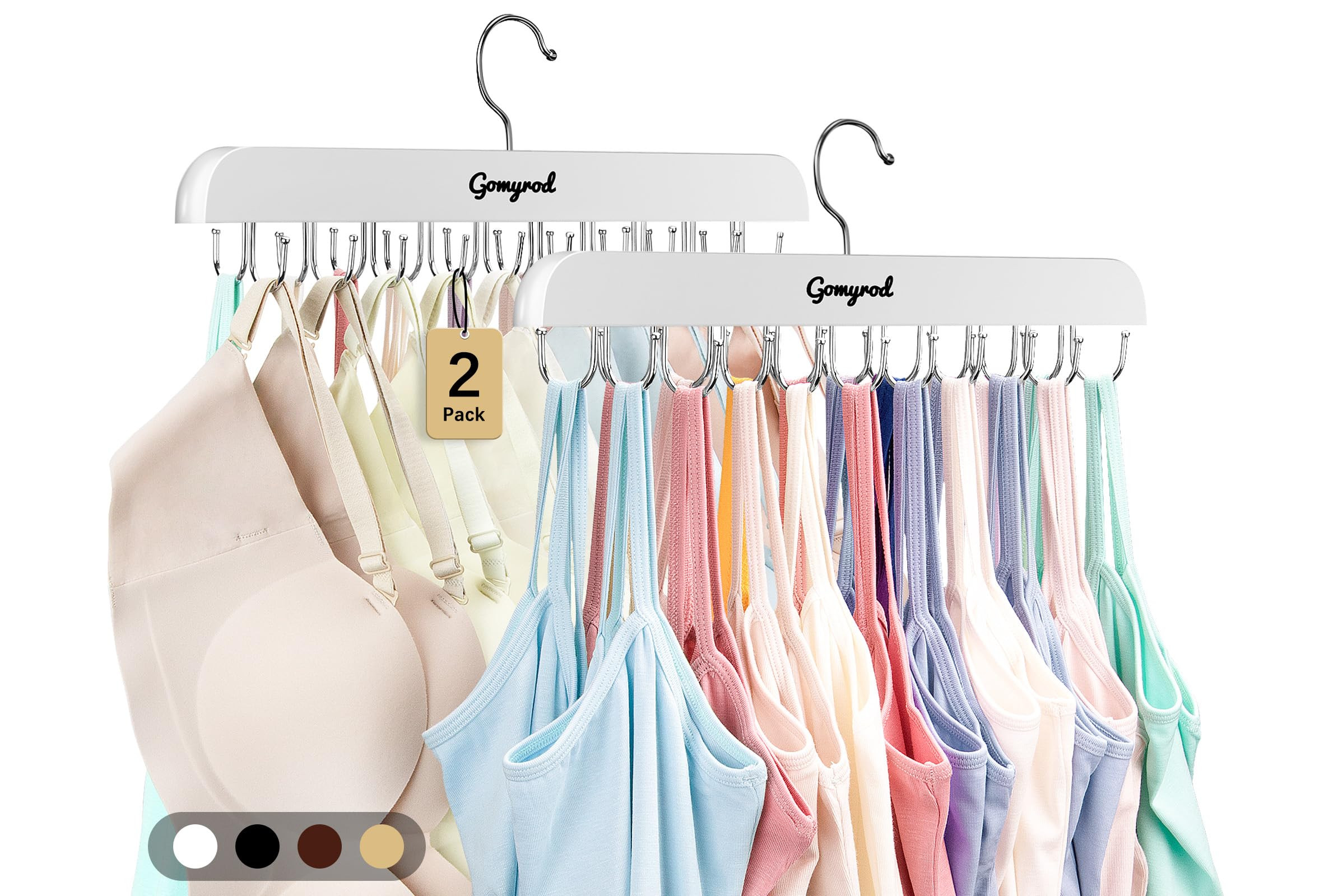 Bra Hanger for Closet, 2 Pack Tank Top Hanger w/20 Hooks Capacity Foldable Wood Space Saving Hang... | Amazon (US)