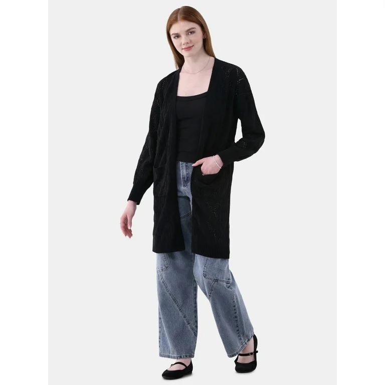 No Boundaries Pointelle Duster Cardigan, Women's and women's Plus Size XXS-2XL | Walmart (US)