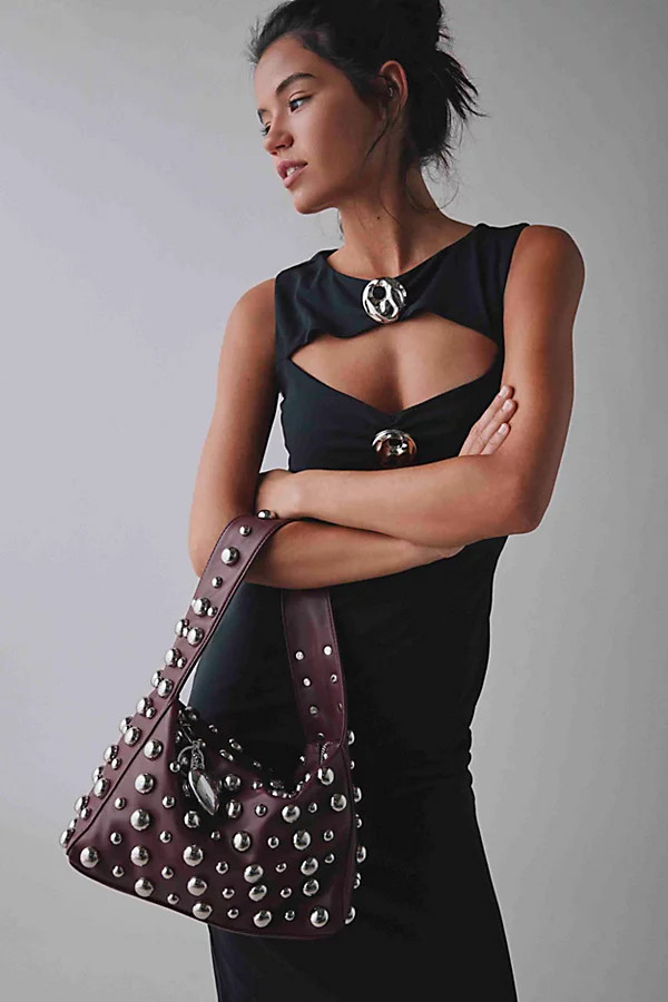 Silence + Noise Mona Studded Shoulder Bag in Maroon, Women's at Urban Outfitters | Urban Outfitters (US and RoW)