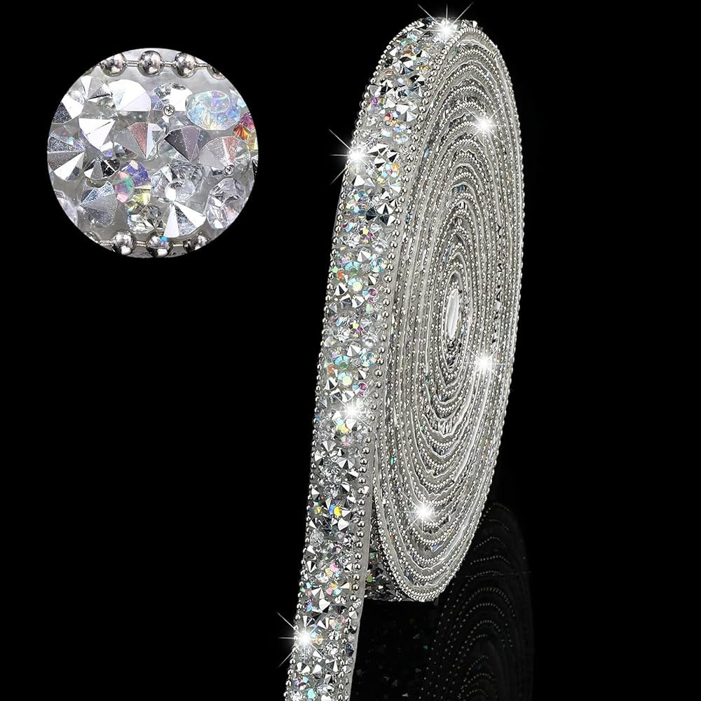 3 Yards Resin Rhinestone Ribbons Self Adhesive Diamond Ribbon Crystal Roll Glitter Bling for DIY ... | Amazon (US)