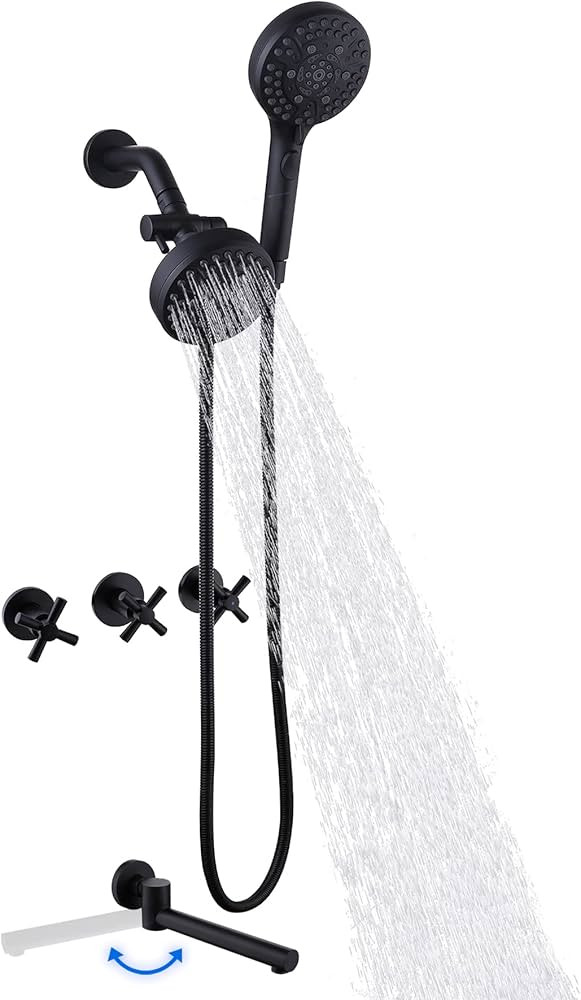 3 Handle Tub Shower Faucet Matte Black Bathtub Faucet Set with Rotatable Tub Spout, Tub and Showe... | Amazon (US)