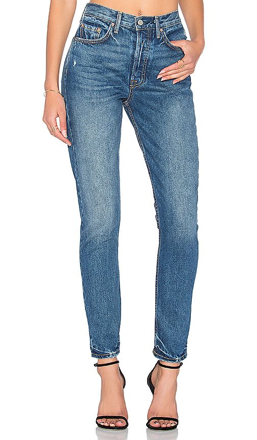 GRLFRND Karolina High-Rise Skinny Jean in Blue. - size 31 (also in 23,24,25,26,27,30) | Revolve Clothing (Global)