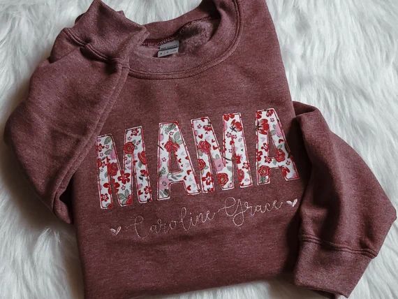 Mama Embroidered Applique Sweatshirt With Kids Names Mama | Etsy | Etsy (US)