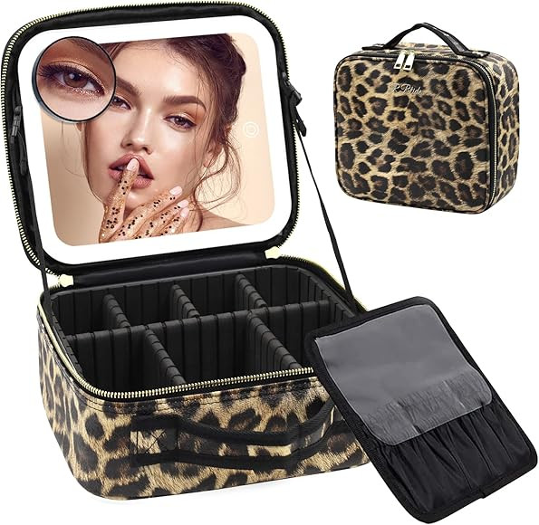Makeup Bag with Light up Mirror, Travel Makeup Case with Mirror and Lights, Lighted Cosmetic Trai... | Amazon (US)