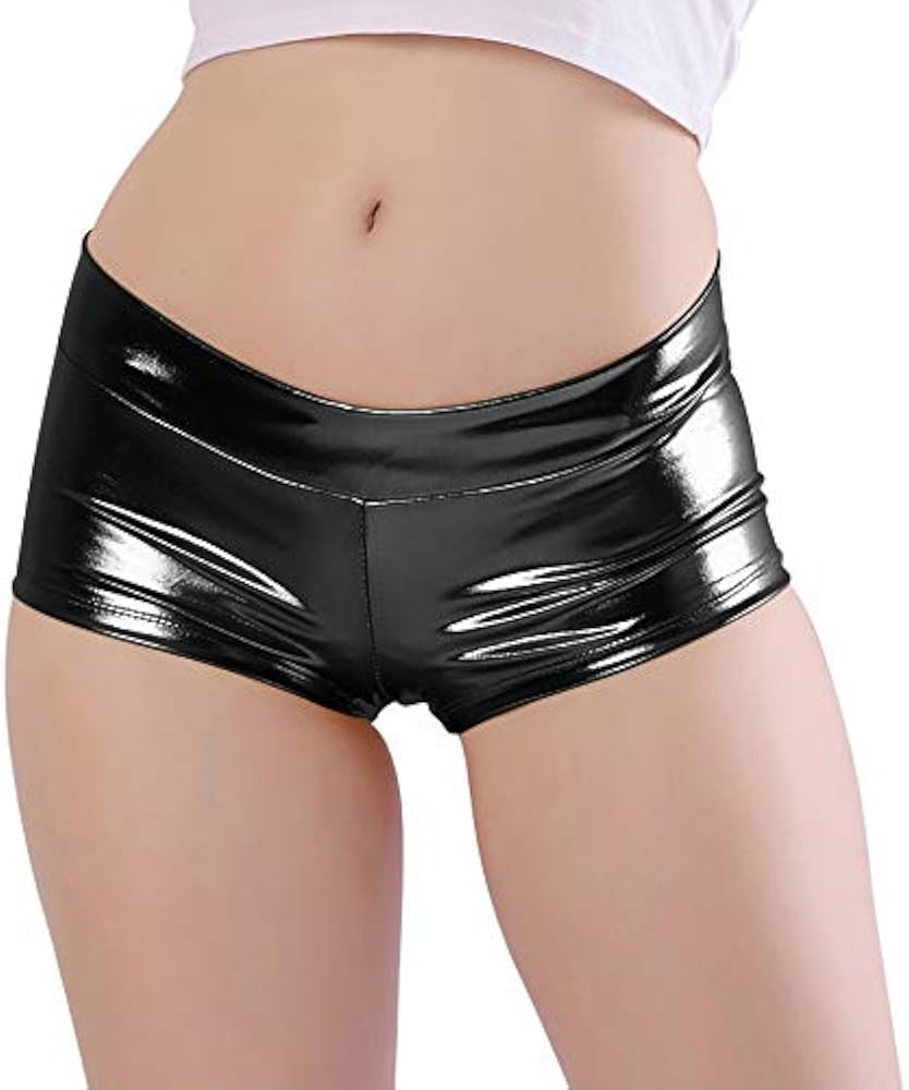 Kepblom Women's Shiny Metallic Rave Booty Shorts Hot Pants Dance Bottom | Amazon (US)