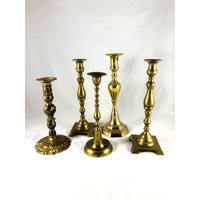 Set Of 5 Brass Candle Stick Holders. Wedding Collection. Large Sticks. Free Shipping. Mid Century Ho | Etsy (US)