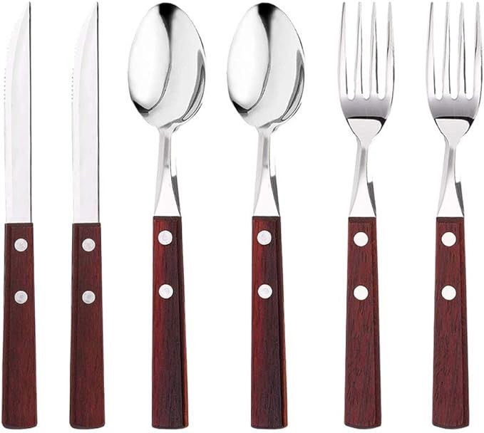 Gracelife 6-Pack Wooden Handle Stainless Steel Cutlery Set Forks Spoons Knives Flatware Set | Amazon (US)