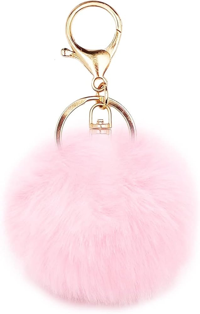 jtkdxqs Pom Pom Keychain Soft Artificial Rabbit Fur Plush Fluffy Ball Key Ring for Women | Amazon (US)