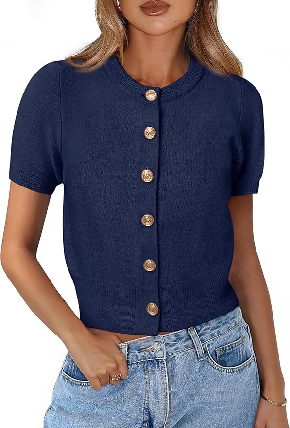 PRETTYGARDEN Womens Casual Summer Short Sleeve Cardigans 2026 Button Down Knitted Sweater Basic C... | Amazon (US)