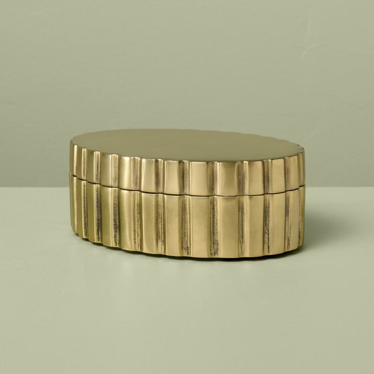 Fluted Antique Brass Finish Decorative Box Oval - Hearth & Hand™ with Magnolia | Target