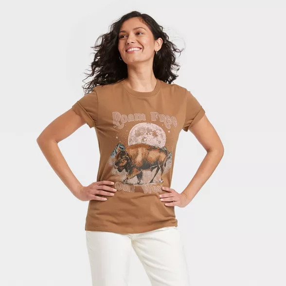 Women's Roam Free Out West Bison Short Sleeve Graphic T-Shirt - Brown | Target