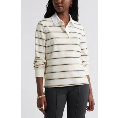 caslon(r) Stripe Long Sleeve Rugby Polo in Pink Emilia Stripe at Nordstrom, Size X-Small | Nordstrom