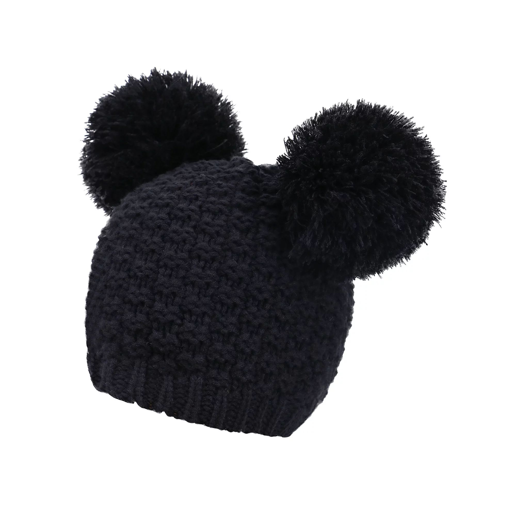 Women's Warm Wool Knit Fuzzy Double Pompom Winter Beanie Hat, Black | Walmart (US)