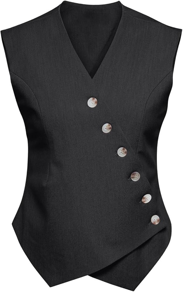 Cicy Bell Womens Waistcoat Vest Sleeveless Blazers V Neck Button Up Asymmetrical Hem Work Office ... | Amazon (US)