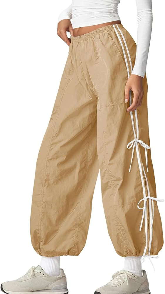 Fisoew Women’s Wide Leg Track Pants Casual Elastic Waist Bow Tie Y2K Baggy Sweatpants with Pock... | Amazon (US)