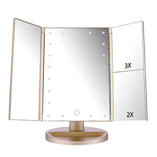 DeWEISN Tri-Fold Lighted Vanity Makeup Mirror with 21 LED Lights, Touch Screen and 3X/2X/1X Magni... | Amazon (US)