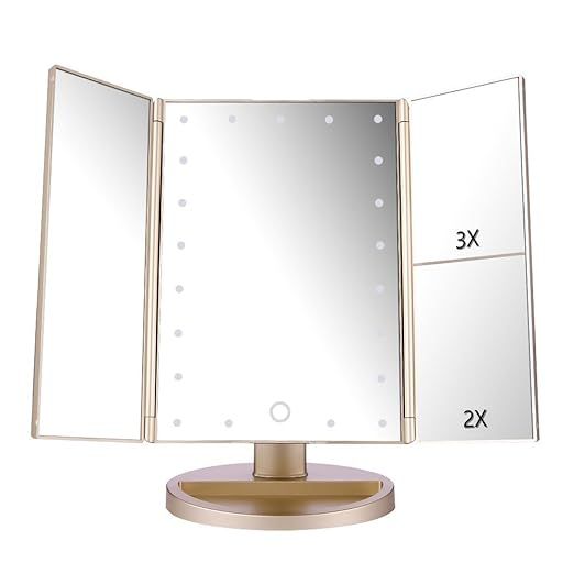 DeWEISN Tri-Fold Lighted Vanity Makeup Mirror with 21 LED Lights, Touch Screen and 3X/2X/1X Magni... | Amazon (US)