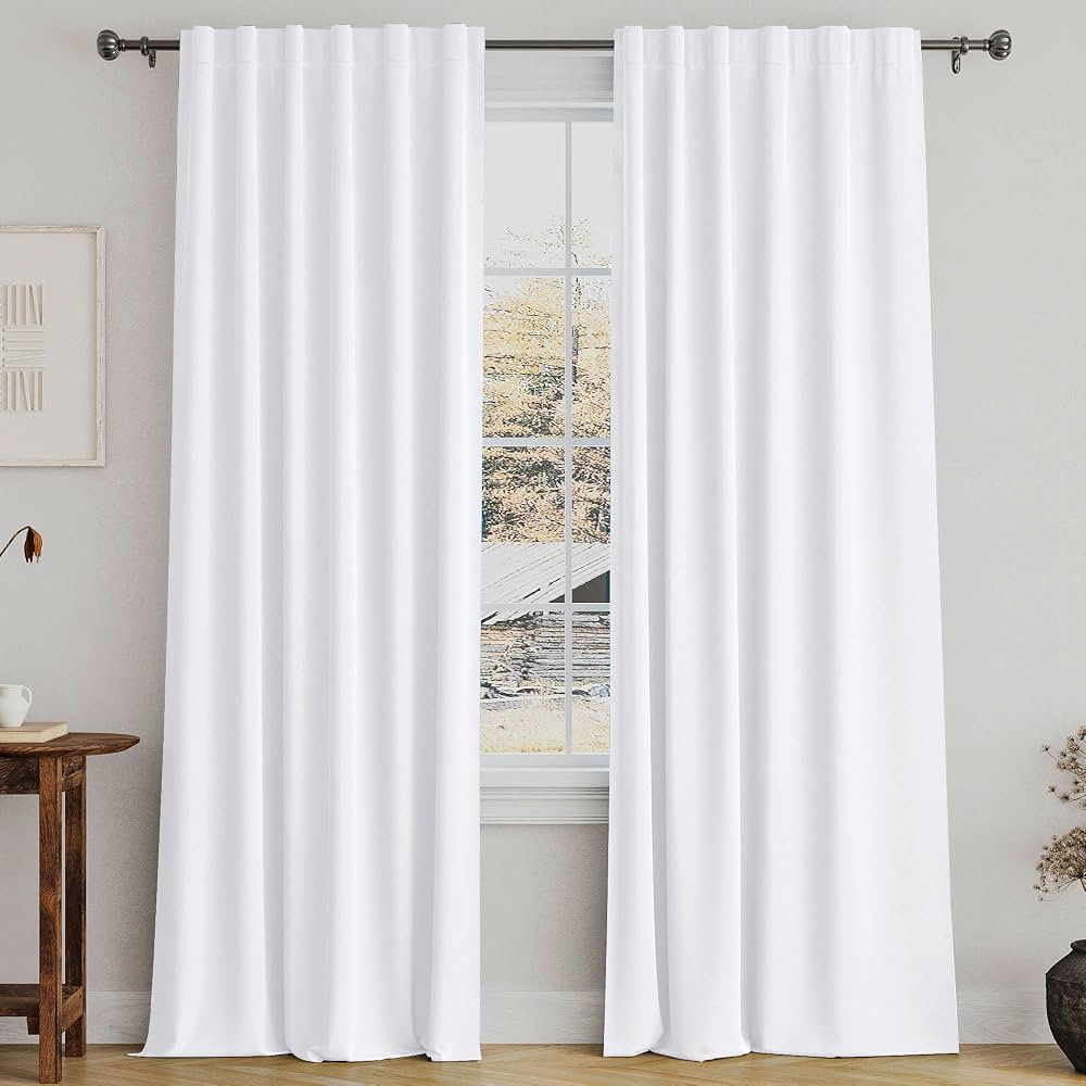 Turquoize White Curtains 96 Inch Insulated Thermal White Curtains for Bedroom Back Tab Rod Pocket... | Amazon (US)