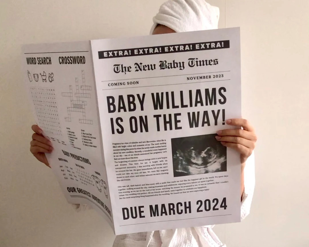 Newspaper Pregnancy Announcement Template, New Baby News, Baby Shower Games Editable Newspaper Te... | Etsy (US)