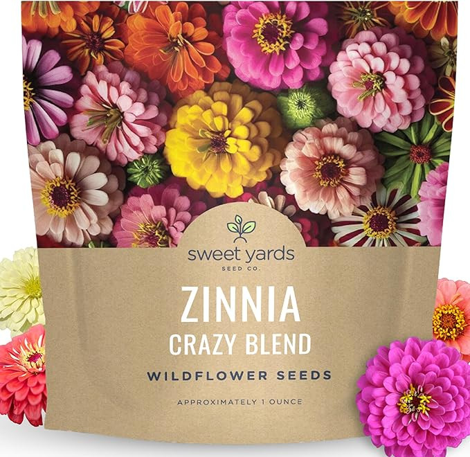 Zinnia Crazy Blend - Large 1 Ounce Packet - 4,000 Flower Seeds for Planting - Zinnia elegans | Amazon (US)