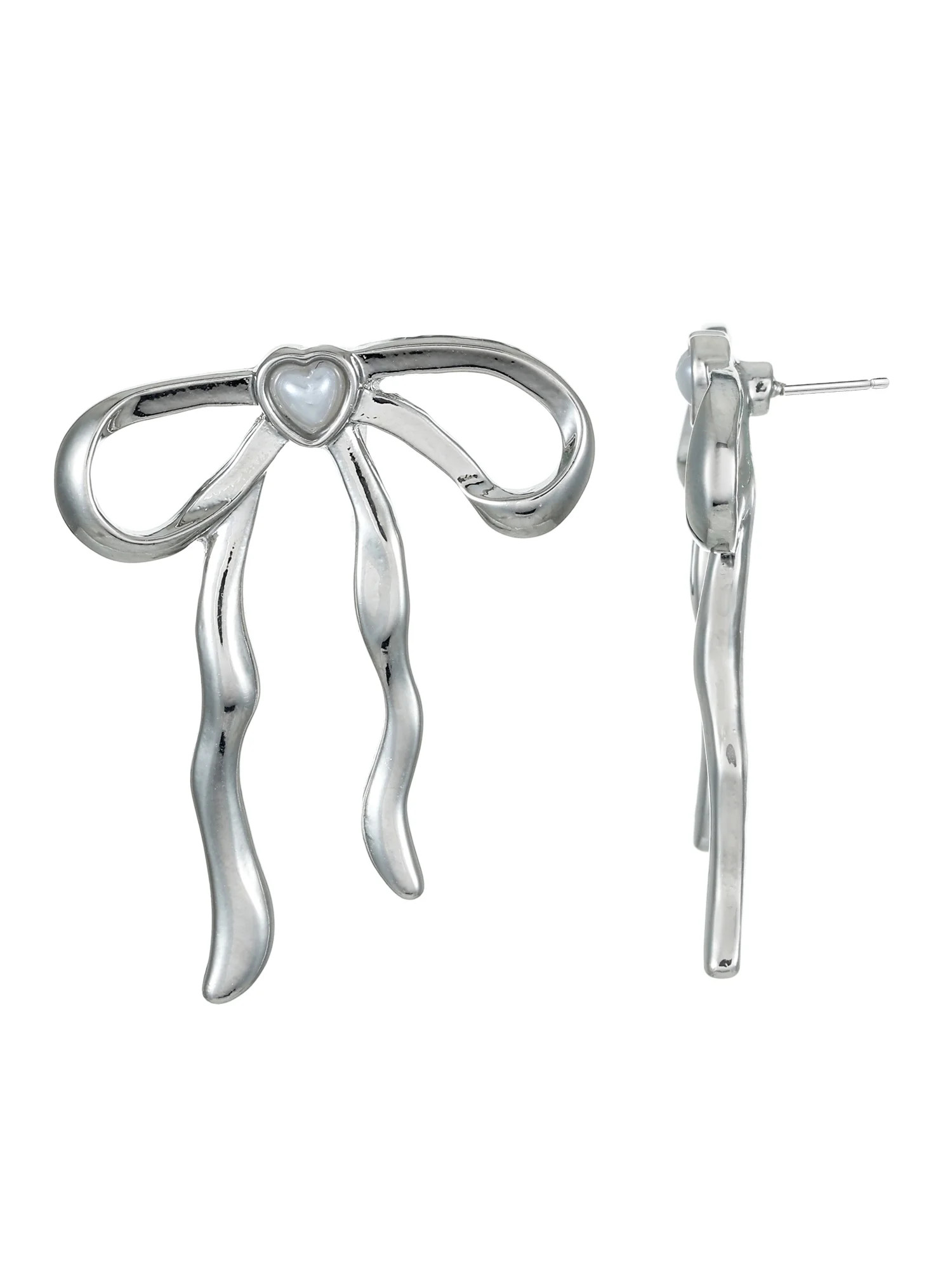 Way to Celebrate Valentine's Day Silver Bow Earrings, 1 Pair | Walmart (US)