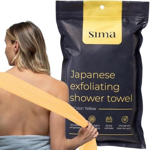 Exfoliating Washcloth Face & Body Scrub Towel - Japanese Exfoliating Towel with Hexagon Fibers, Body Scrubber with 2 Sides for Scrubbing & Washing, Extra Long Towels (Yellow, 2 Pack) | Amazon (US)