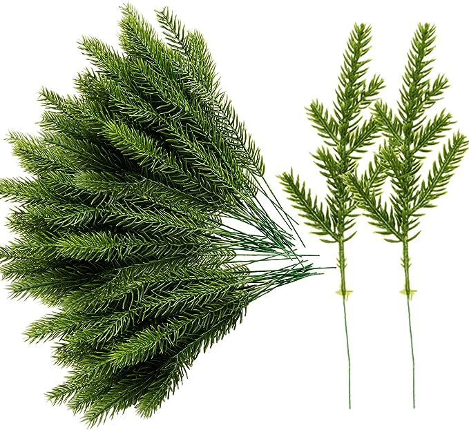 Alpurple 60 Packs Artificial Pine Needles Branches Garland-6.7x2.0 Inch Green Plants Pine Needles... | Amazon (US)