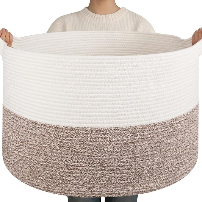OIAHOMY 90L XXXLarge Blanket Basket for Living Room, 21.7" x 13.8" Woven Cotton Rope Laundry Bask... | Amazon (US)
