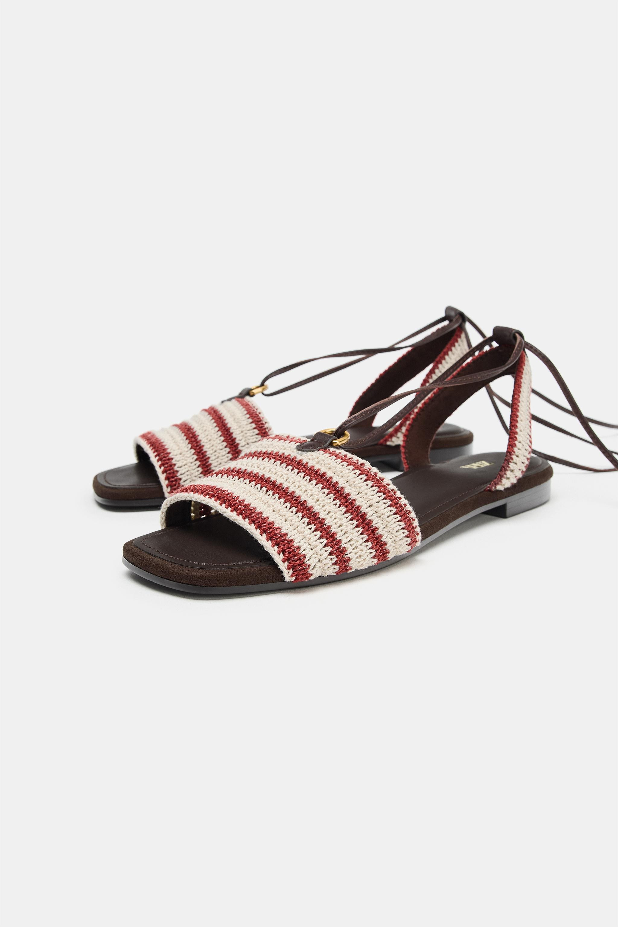 TIED STRIPED FABRIC SANDALS | Zara US