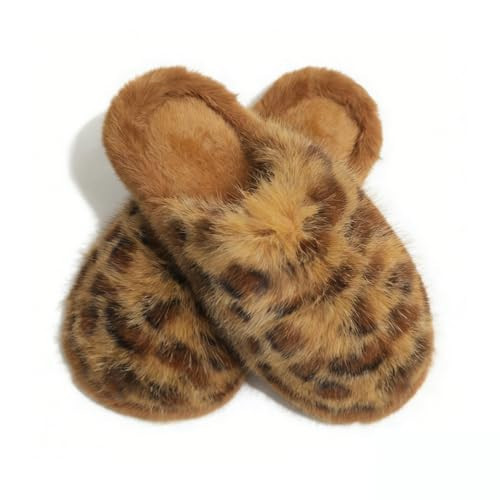 PXPUIQ Women's Faux Fur Leopard Slippers, Plush Cheetah Print House Shoes with Non-Slip Sole, Lightweight Indoor Outdoor Winter Slippers for Women | Amazon (US)