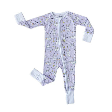 Lavender Bunnies Baby & Toddler Bamboo Viscose Zippy | Little Sleepies