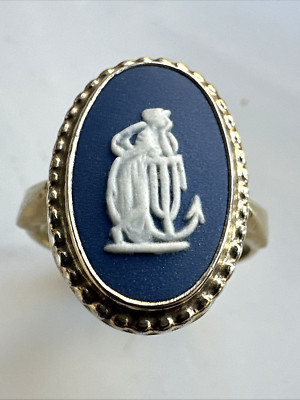 Gold On 925 Sterling Silver Blue Wedgwood Jasperware Cameo Ring Uk Size L 1986 | eBay | eBay US