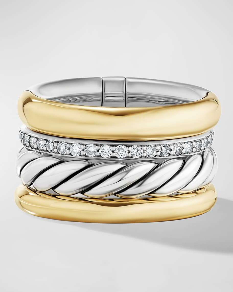 Mercer Ring with Diamonds in Silver and 18K Gold, 14mm | Neiman Marcus