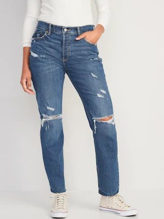 High-Waisted Button-Fly Slouchy Straight Ripped Cut-Off Jeans | Old Navy (US)