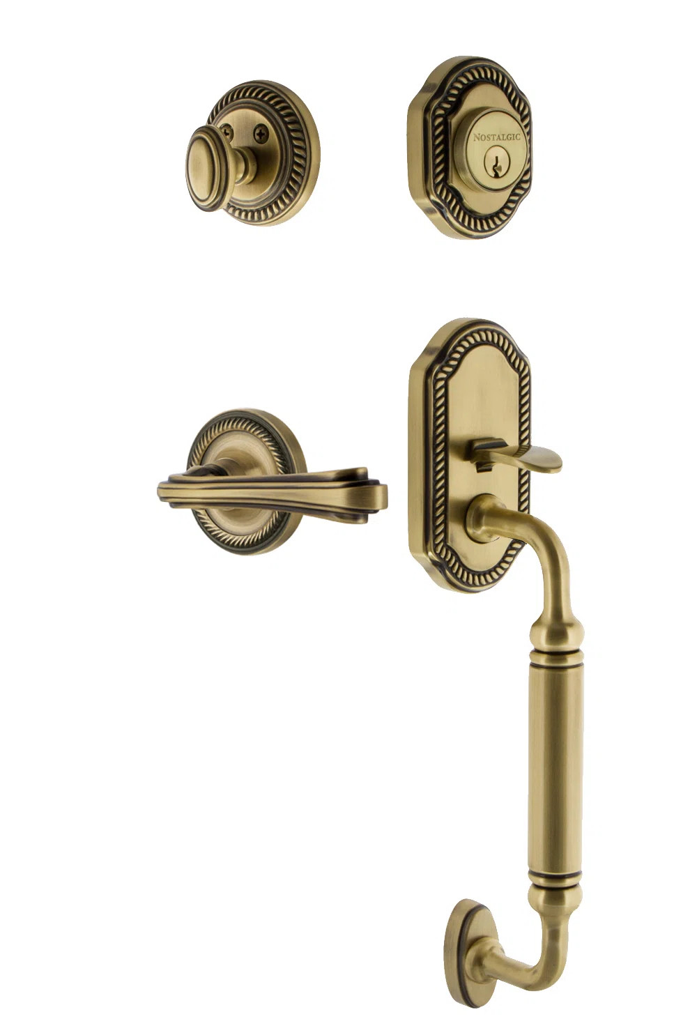 C grip Handleset with Single Cylinder Deadbolt and Fleur Door Lever and Rope Rosette | Wayfair North America