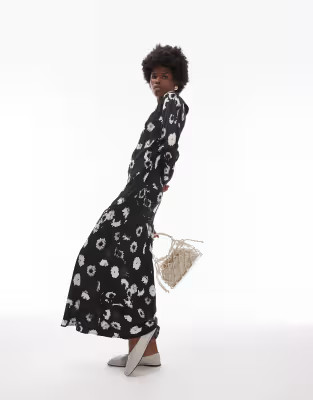 Topshop slash neck bias midi tea dress in mono | ASOS | ASOS (Global)