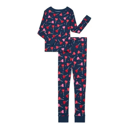 Girls Cotton Snug-Fit Top and Pants Pajama Set from Way to Celebrate 2-Piece Sizes 4-10 | Walmart (US)