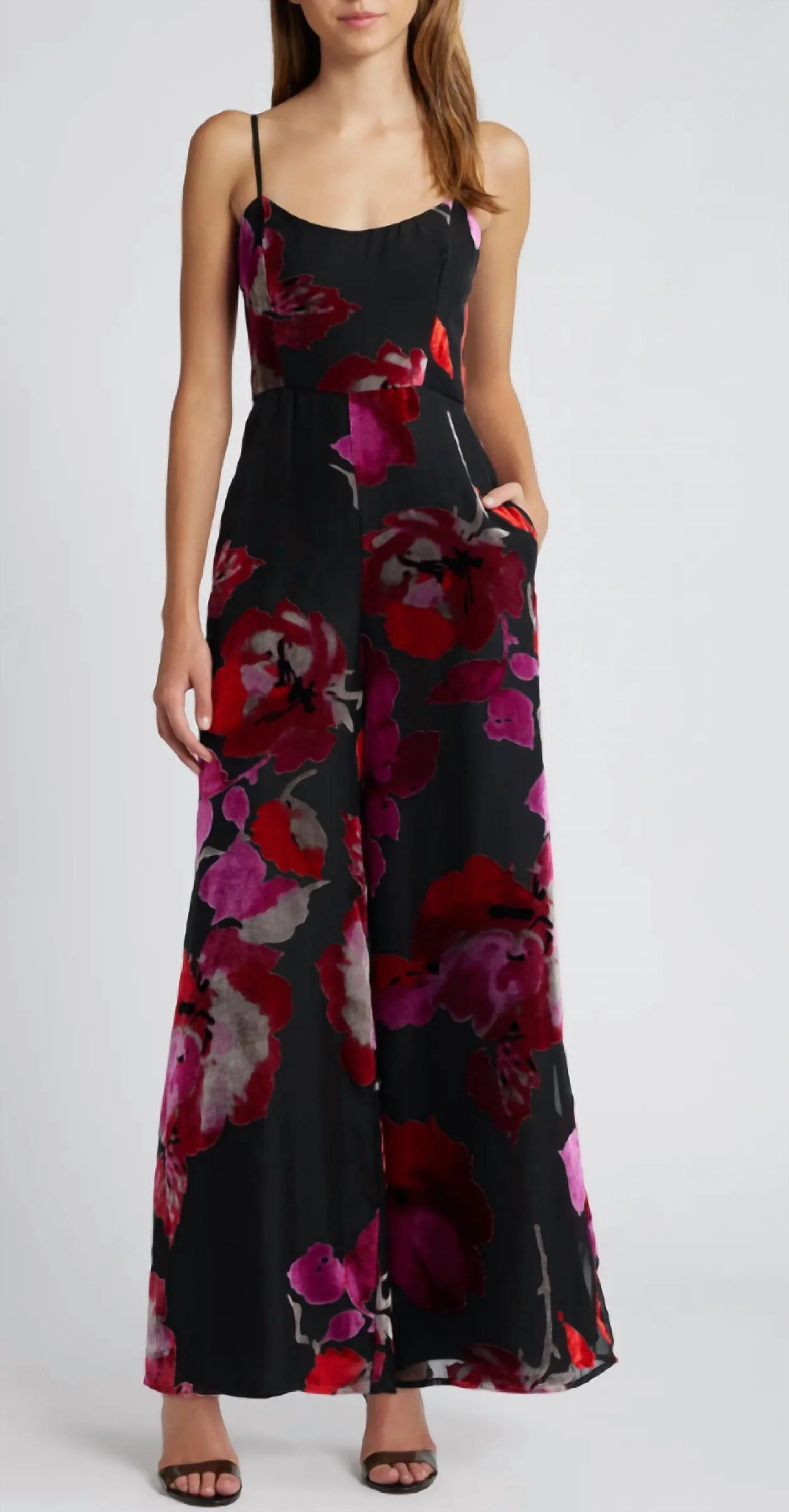 Sonnie Floral Velvet Jumpsuit In Black Floral | Shop Simon
