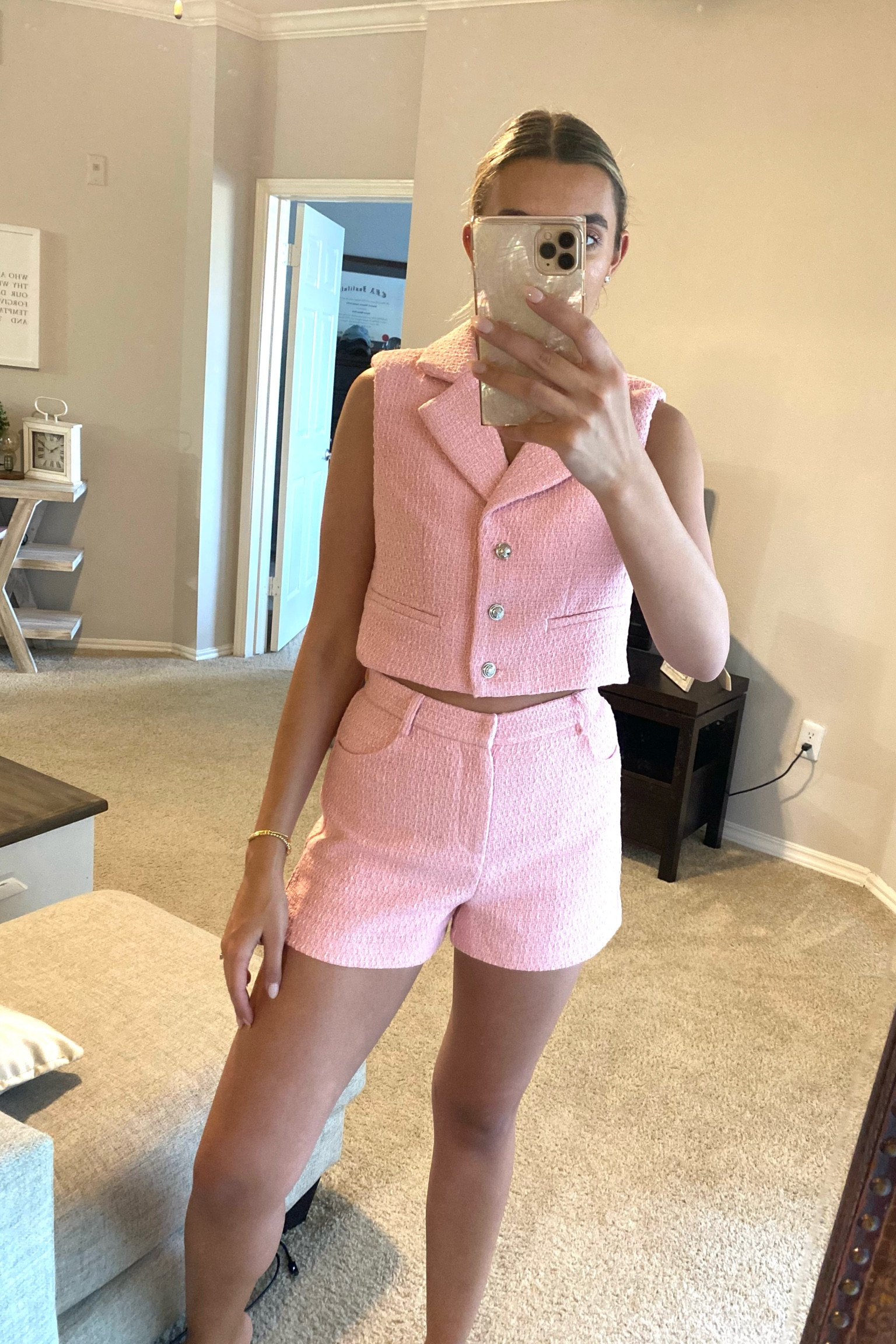 Nordstrom Rack tryon! I am OBSESSED with this pink tweed set! 💗 

pink tweed, tweed two piece set, tween vest, tweed shorts, preppy

#LTKunder100 #LTKunder50