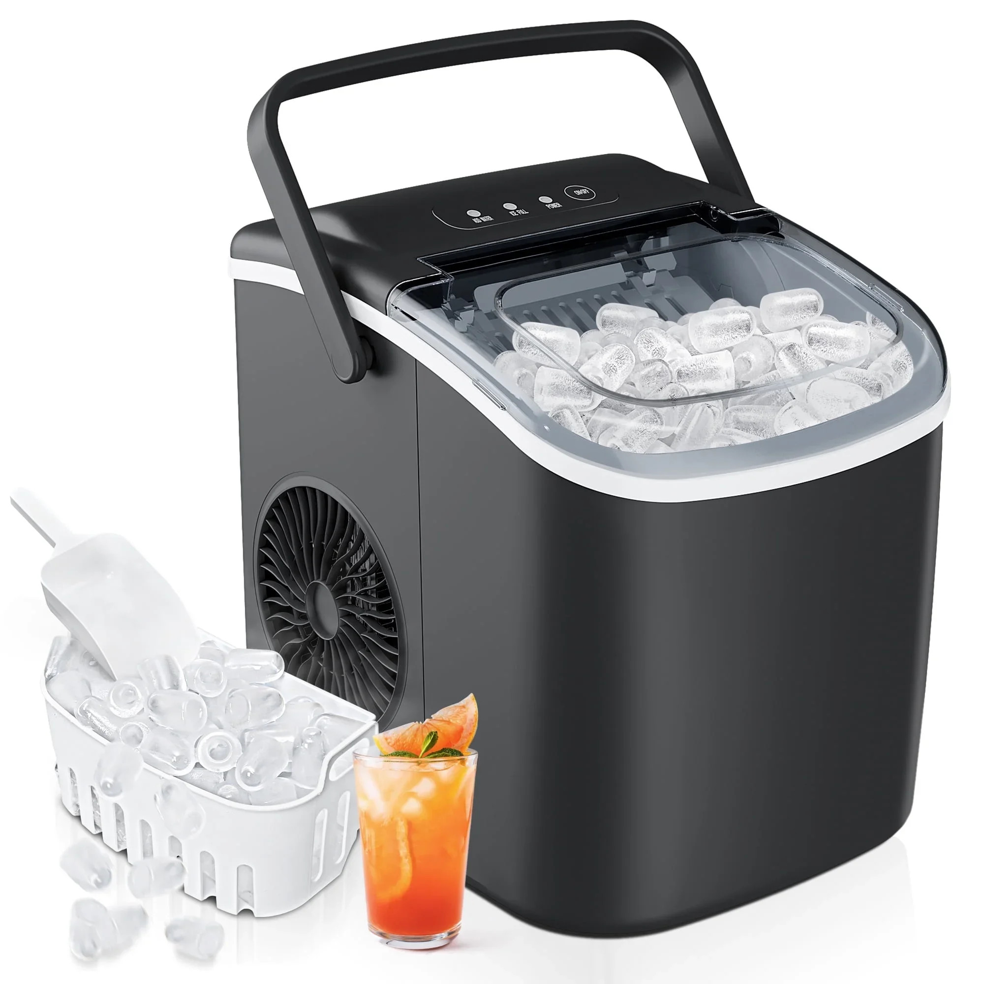 Simzlife 26 lbs/24H Countertop Ice Maker Machine, 9 Bullet-Shaped Ice in 6 Min, Auto-Cleaning | Walmart (US)