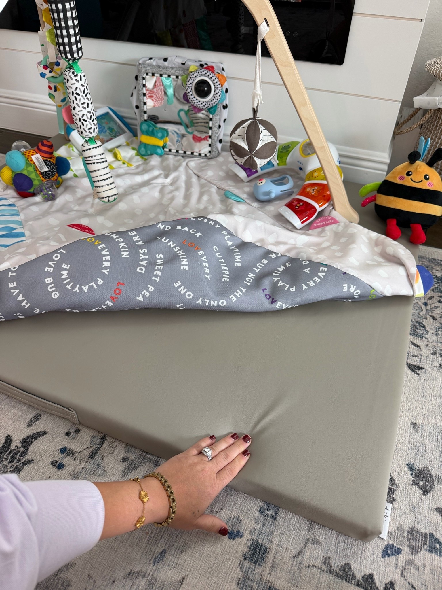 Cushion play mat under our play gym! I love this thing been using it since my 2nd born was a baby. Since my mat is old they change the style a little bit, I also linked a lookalike that’s better price range

#LTKmomlife #LTKKids #LTKBump