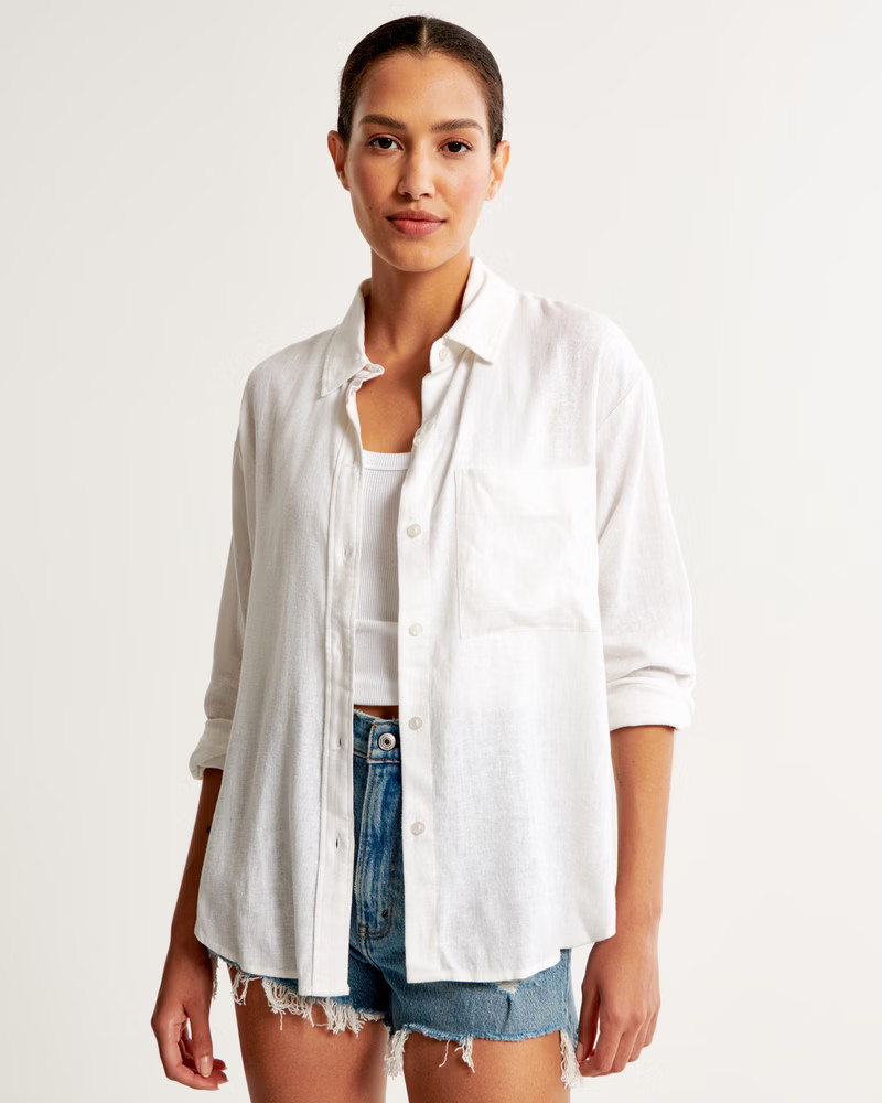 Oversized Linen-Blend Shirt | Abercrombie & Fitch (US)