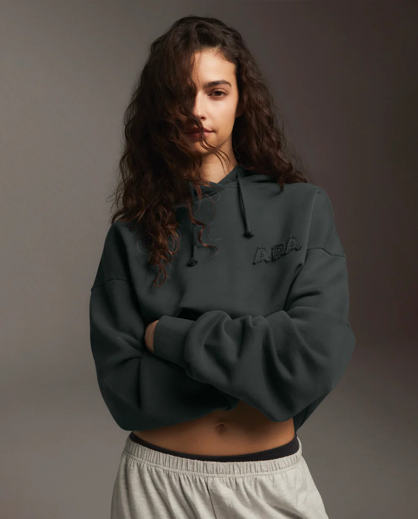 Distressed ADA Boxy Hoodie - Mineral Green | Adanola UK